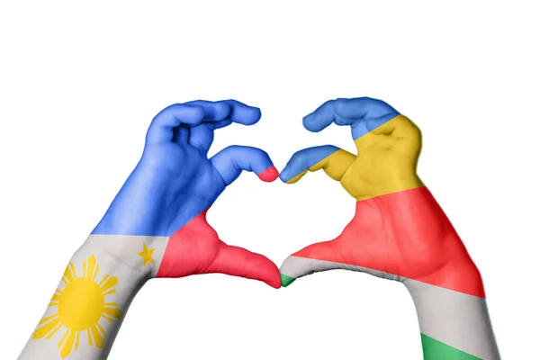 Φιλιππίνες Σεϋχέλλες Καρδιά Χέρι Χειρονομία Κάνοντας Καρδιά Κλίπινγκ Path — Φωτογραφία Αρχείου