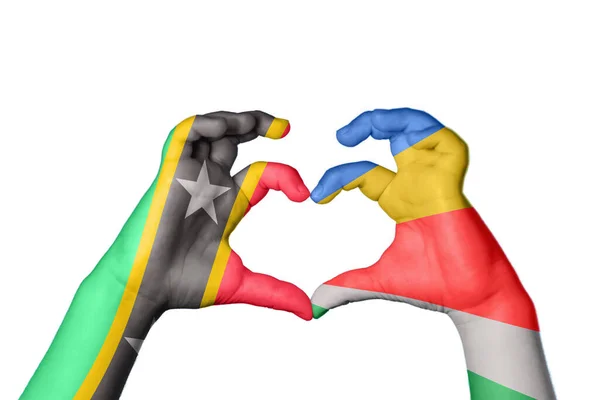 Saint Kitts Nevis Seychelles Heart Hand Gesture Making Heart Clipping — Stock Photo, Image