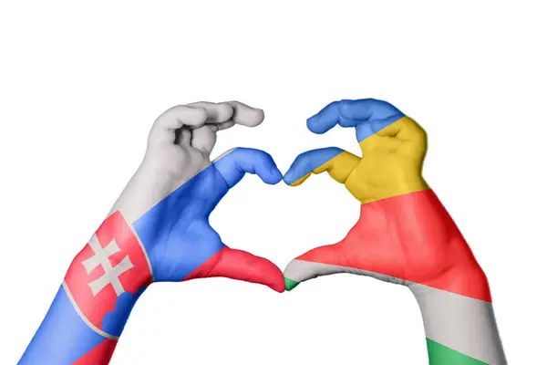 Slovakia Seychelles Heart Hand Gesture Making Heart Clipping Path — Stock Photo, Image