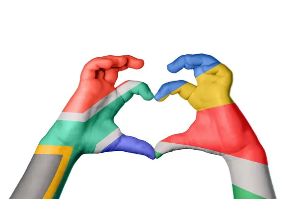 Sudáfrica Seychelles Corazón Gesto Mano Que Hace Corazón Recorte Camino — Foto de Stock