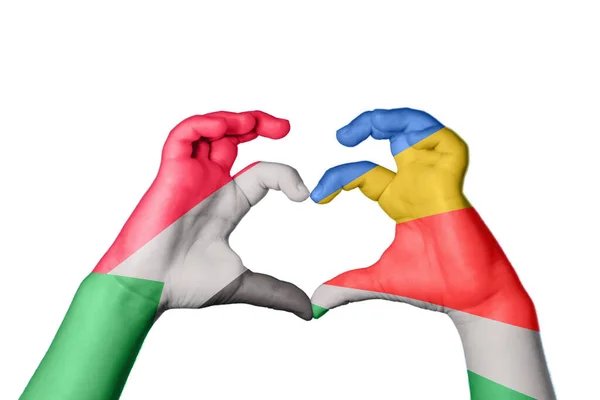 Sudan Seychelles Heart Hand Gesture Making Heart Clipping Path — Stock Photo, Image