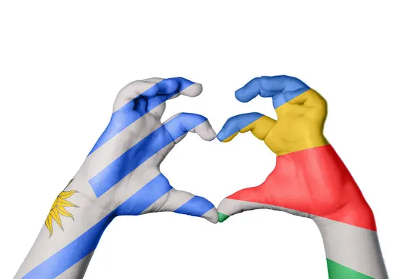 Uruguay Seychelles Heart Hand Gesture Making Heart Clipping Path — Stock Photo, Image
