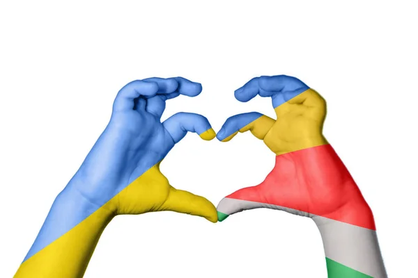 Oekraïne Seychellen Hart Hand Gebaar Maken Hart Knippen Pad — Stockfoto