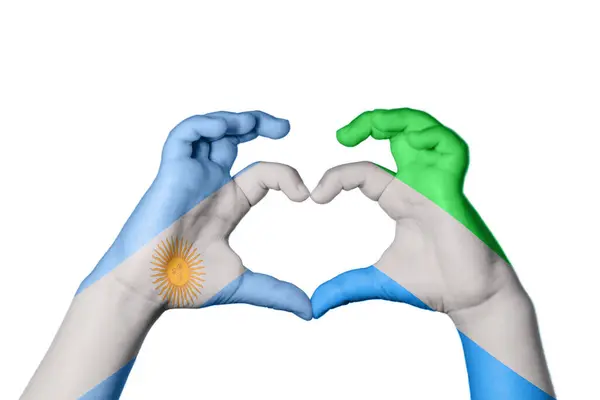 Argentina Sierra Leone Hjärta Hand Gest Att Göra Hjärta Klippning — Stockfoto