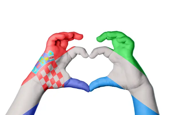 Chorvatsko Sierra Leone Heart Ruční Gesto Srdce Střihací Stezka — Stock fotografie