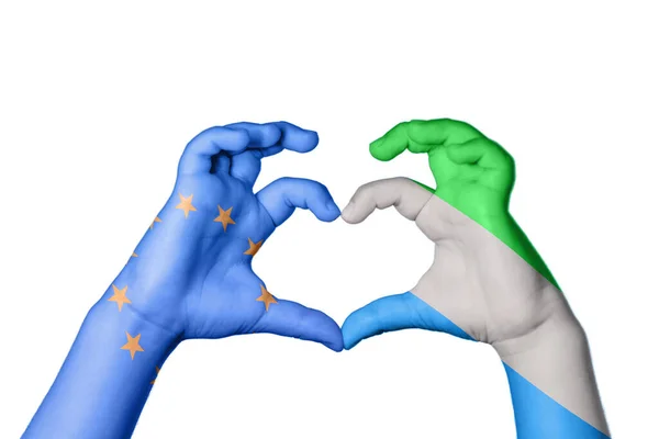 União Europeia Sierra Leone Coração Gesto Mão Que Faz Coração — Fotografia de Stock