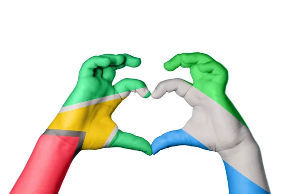 Guyana Sierra Leone Szív Kézmozdulat Készítés Szív Nyírás — Stock Fotó
