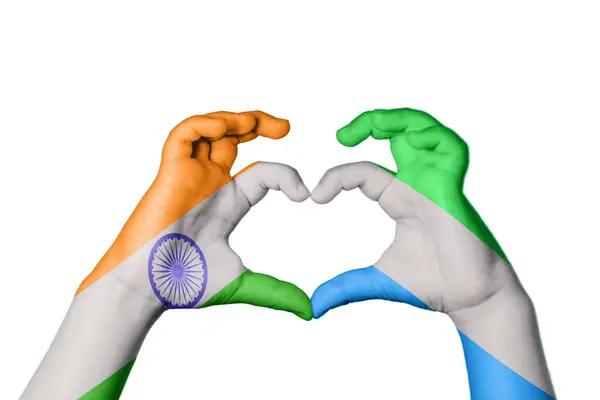 India Sierra Leone Heart Hand Gesture Making Heart Clipping Path — Stock Photo, Image