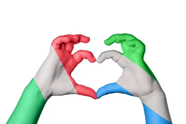 Italien Sierra Leone Heart Hand Gest Att Göra Hjärta Klippning — Stockfoto