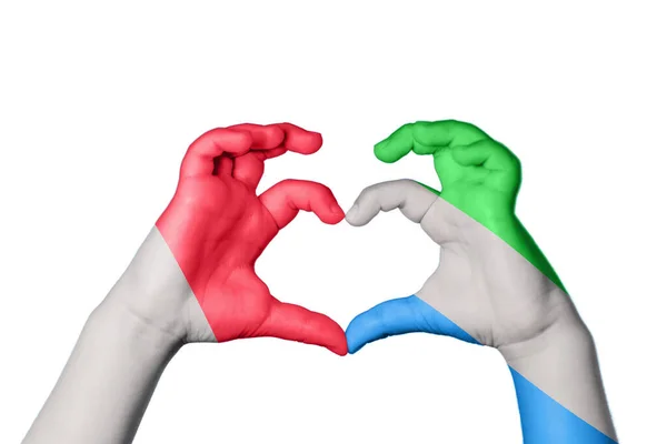 马耳他Sierra Leone Heart Hand Gesture Making Heart Clipping Path — 图库照片