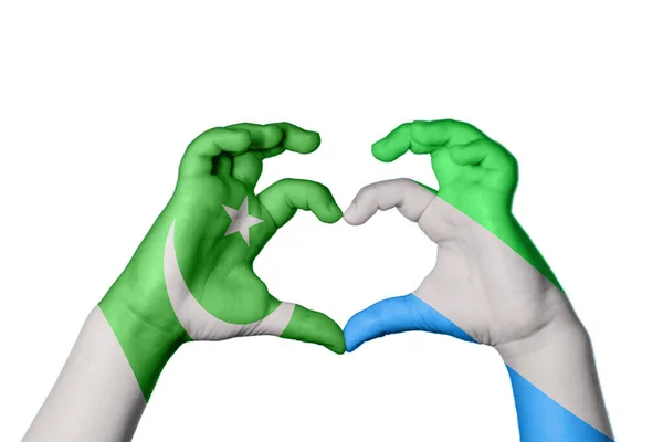 Pakistan Sierra Leone Heart Hand Gesture Making Heart Clipping Path — Stock Photo, Image