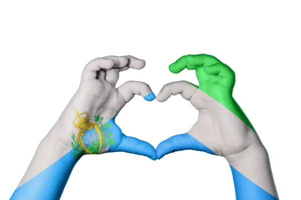 San Marino Sierra Leone Καρδιά Χέρι Χειρονομία Κάνοντας Καρδιά Ψαλίδισμα — Φωτογραφία Αρχείου