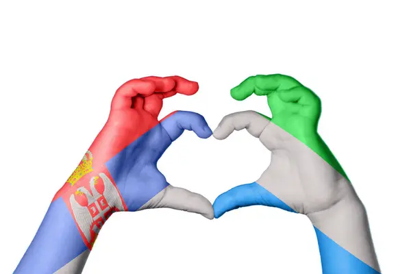 Serbia Sierra Leone Heart Hand Gesture Making Heart Clipping Path — Stock Photo, Image