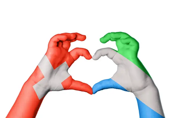 Zwitserland Sierra Leone Heart Handgebaar Maken Hart Knippad — Stockfoto