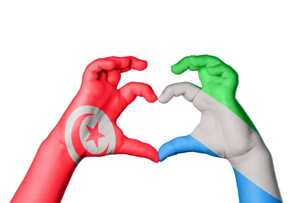 Tunisia Sierra Leone Heart Hand Gesture Making Heart Clipping Path — Stock Photo, Image