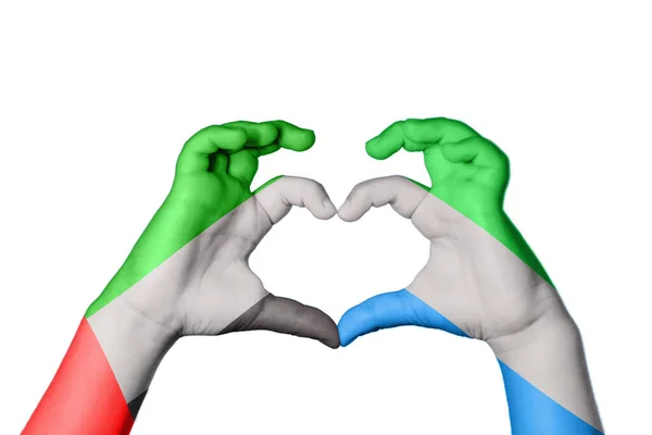 Egyesült Arab Emírségek Sierra Leone Heart Kézmozdulatok Készítése Szív Nyírás — Stock Fotó