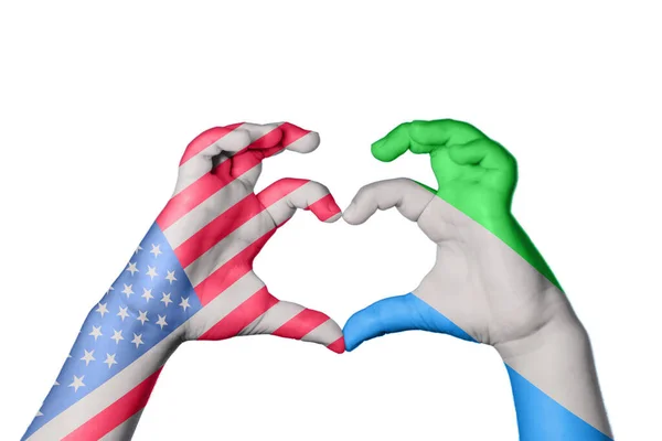 United States Sierra Leone Heart Hand Gesture Making Heart Clipping — Stock Photo, Image