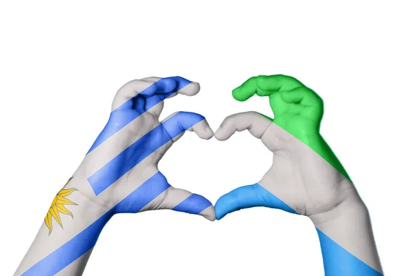 Уругвай Сьєрра Леоне Серце Жест Рук Робить Серце Відсікаючи Шлях — стокове фото