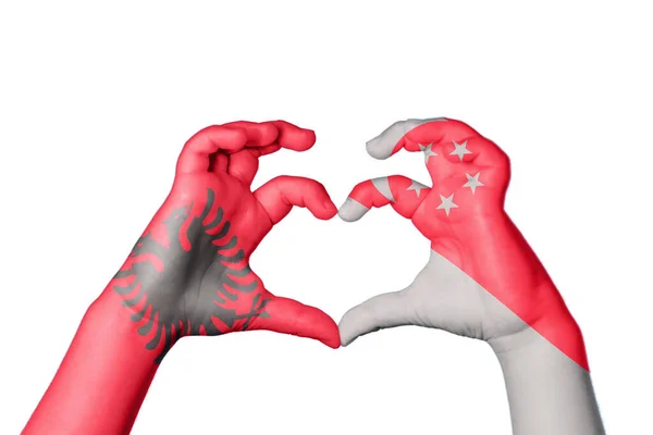 Albania Singapore Heart Hand Gesture Making Heart Clipping Path — Stock Photo, Image