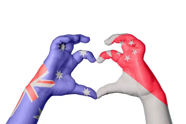 Australië Singapore Hart Hand Gebaar Maken Hart Knippen Pad — Stockfoto