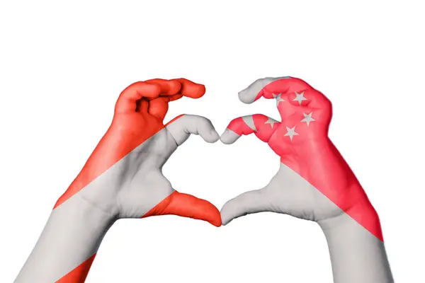 Österreich Singapur Herz Handgeste Macht Herz Clipping Path — Stockfoto