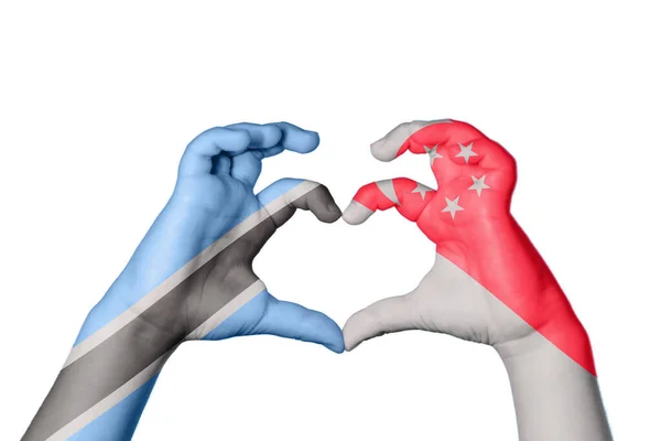 Botswana Singapore Heart Hand Gesture Making Heart Clipping Path — Stock Photo, Image