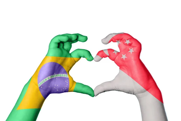 Brazilië Singapore Hart Hand Gebaar Maken Hart Knippen Pad — Stockfoto