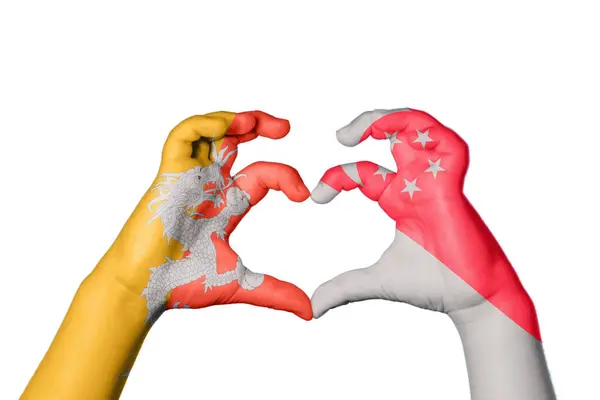 Bhutan Singapore Heart Hand Gesture Making Heart Clipping Path — Stock Photo, Image