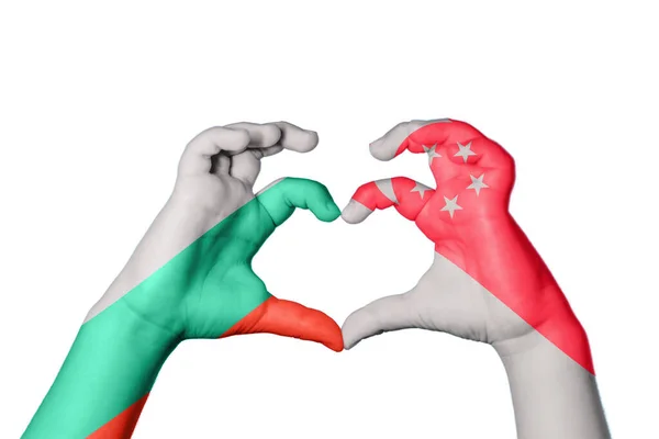 Bulharsko Singapur Srdce Ruční Gesto Dělat Srdce Ořezávání Stezka — Stock fotografie