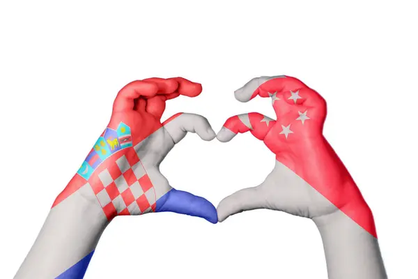 Croatia Singapore Heart Hand Gesture Making Heart Clipping Path — Stock Photo, Image