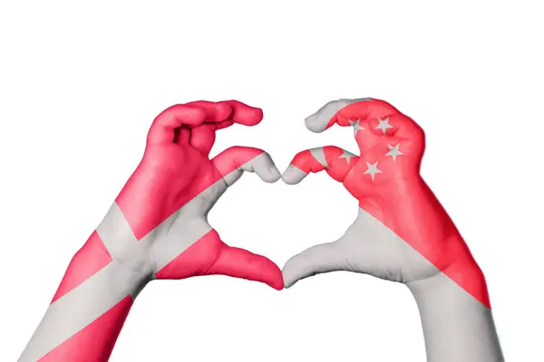 Denmark Singapore Heart Hand Gesture Making Heart Clipping Path — Stock Photo, Image
