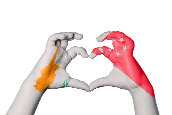 Cyprus Singapore Heart Hand Gesture Making Heart Clipping Path — Stock Photo, Image