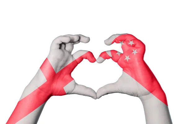 잉글랜드 싱가포르 심장을 만드는 제스처 클리핑 — 스톡 사진