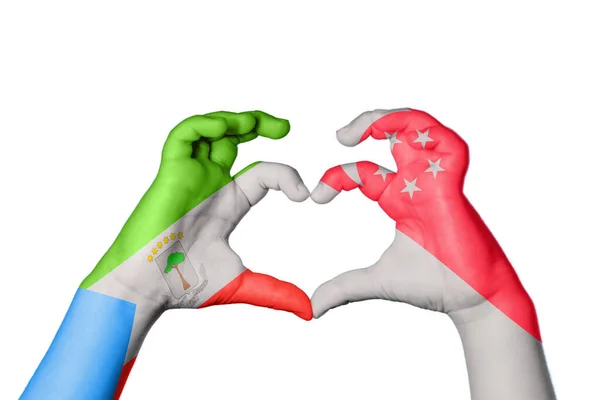 Equatorial Guinea Singapore Heart Hand Gesture Making Heart Clipping Path — Stock Photo, Image