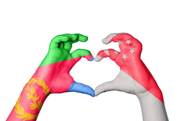 Eritrea Singapur Herz Handgeste Macht Herz Clipping Path — Stockfoto