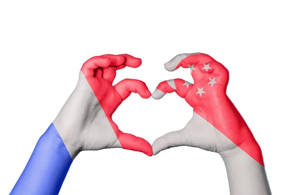 Γαλλία Singapore Heart Χέρι Χειρονομία Καθιστώντας Την Καρδιά Ψαλίδισμα Μονοπάτι — Φωτογραφία Αρχείου
