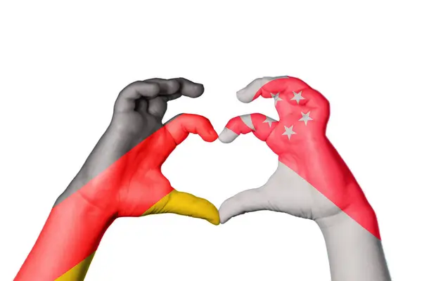 Germany Singapore Heart Hand Gesture Making Heart Clipping Path — Stock Photo, Image