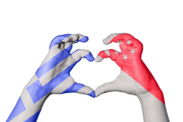 Greece Singapore Heart Hand Gesture Making Heart Clipping Path — Stock Photo, Image