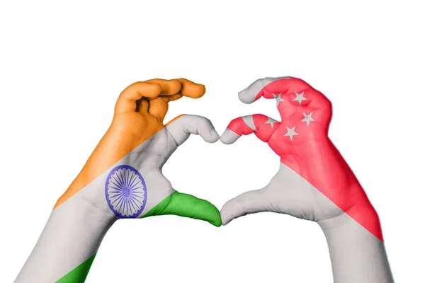 Ινδία Singapore Heart Χέρι Χειρονομία Καθιστώντας Την Καρδιά Ψαλιδίζοντας Διαδρομή — Φωτογραφία Αρχείου