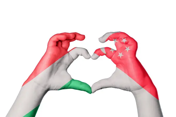 Hungary Singapore Heart Hand Gesture Making Heart Clipping Path — Stock Photo, Image