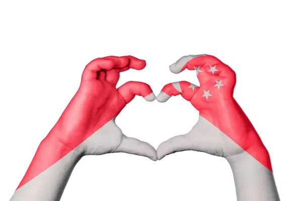 Indonesia Singapore Heart Hand Gesture Making Heart Clipping Path — Stock Photo, Image