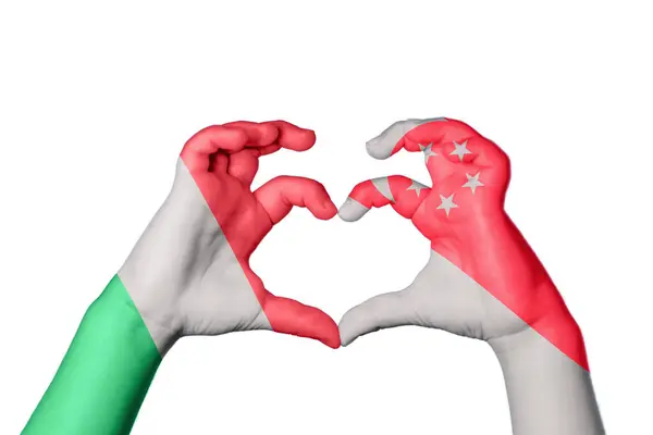 Italy Singapore Heart Hand Gesture Making Heart Clipping Path — Stock Photo, Image