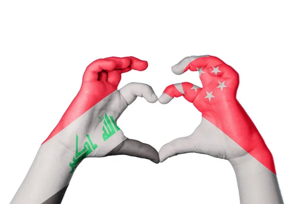 Irak Singapur Herz Handgeste Macht Herz Clipping Path — Stockfoto