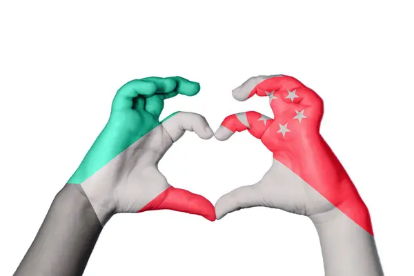 Kuwait Singapore Heart Hand Gesture Making Heart Clipping Path — Stock Photo, Image