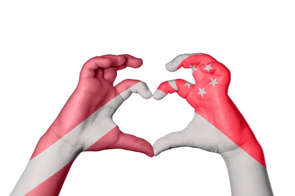 Latvia Singapore Heart Hand Gesture Making Heart Clipping Path — Stock Photo, Image