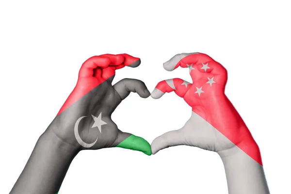 Libyen Singapur Herz Handgeste Macht Herz Clipping Path — Stockfoto