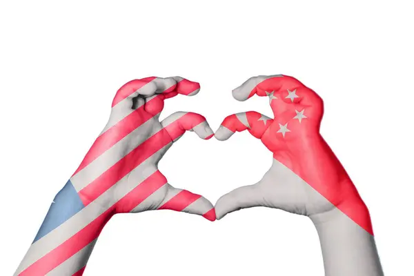 Liberia Singapore Heart Hand Gesture Making Heart Clipping Path — Stock Photo, Image