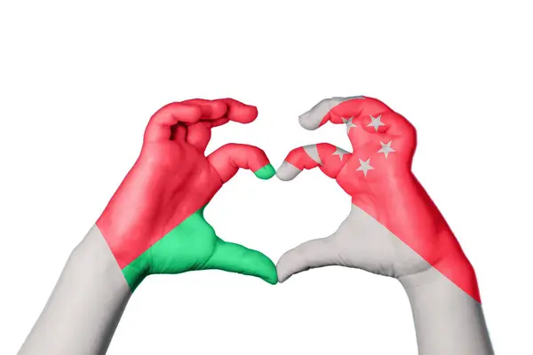 Madagascar Singapore Heart Hand Gesture Making Heart Clipping Path — Stock Photo, Image