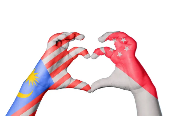 Malajzia Szingapúr Szív Kézmozdulatok Készítése Szív Vágási Útvonal — Stock Fotó