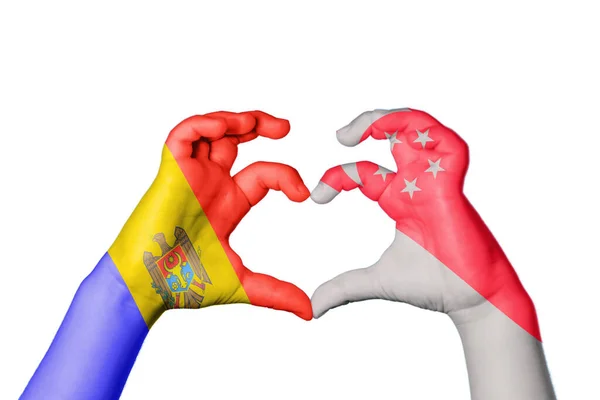 Μολδαβία Singapore Heart Χειρονομία Χέρι Καθιστώντας Την Καρδιά Ψαλιδίζοντας Διαδρομή — Φωτογραφία Αρχείου